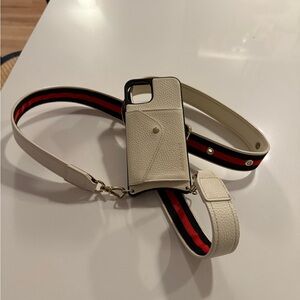 iPhone 13 Bandolier Cream and Black Phone Case with Strap